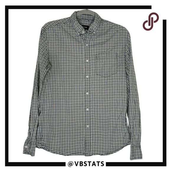 Betabrand Mens Plaid Checked Long Sleeve Button Up Shirt Navy Green Size Small - Picture 1 of 5